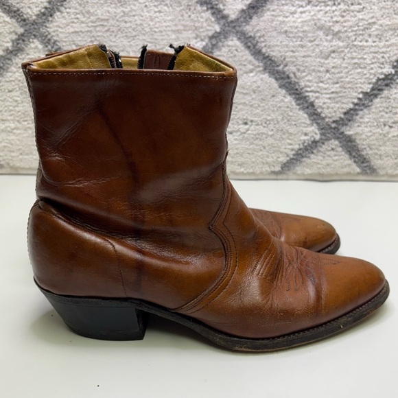 Abilene Men’s 8.5 Side Zip Cowboy Western Ankle Boots Leather Tan Stampede Rodeo - Picture 1 of 13